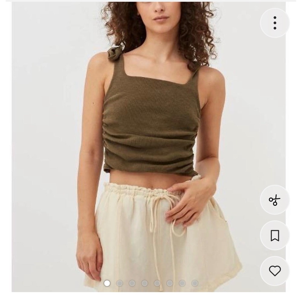 Free People Brown Boulevard Ruched Tie Bow Shoulder Crop Tank Top XL Boho